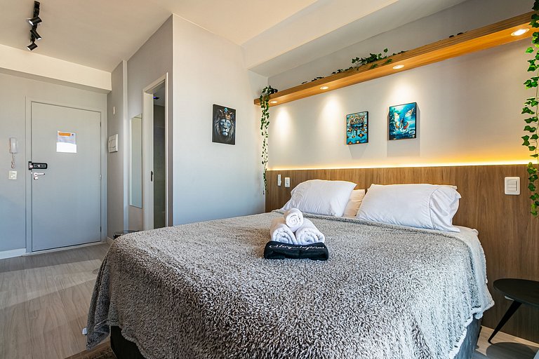 Studio TOP - Cama Queen + Vaga, Piscina e Rooftop