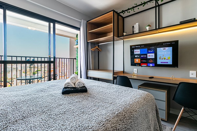 Studio TOP - Cama Queen + Vaga, Piscina e Rooftop