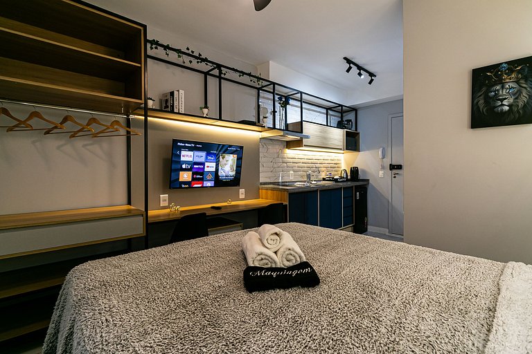 Studio TOP - Cama Queen + Vaga, Piscina e Rooftop