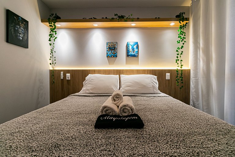 Studio TOP - Cama Queen + Vaga, Piscina e Rooftop