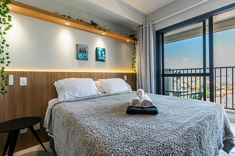 Studio TOP - Cama Queen + Vaga, Piscina e Rooftop