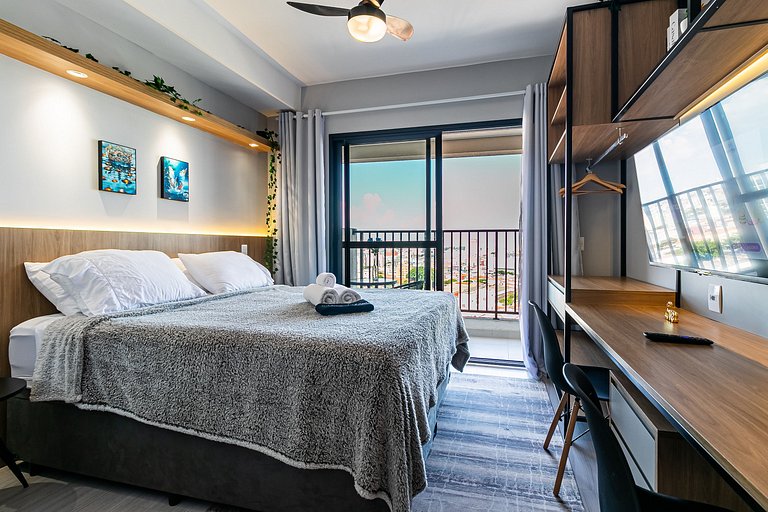 Studio TOP - Cama Queen + Vaga, Piscina e Rooftop