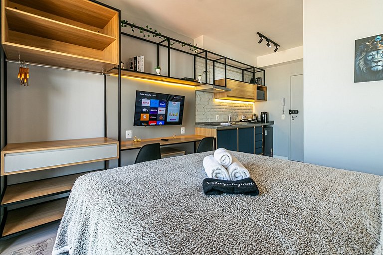 Studio TOP - Cama Queen + Vaga, Piscina e Rooftop