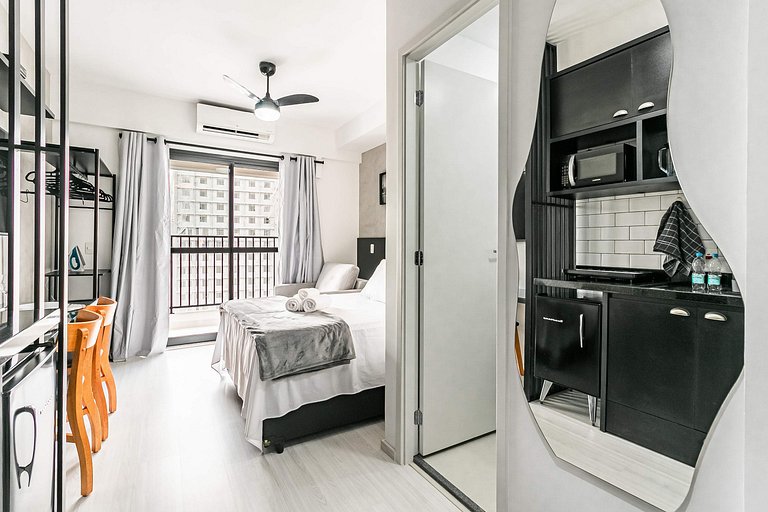 Studio TOP + AC, Vaga, Piscina, Rooftop e Metrô