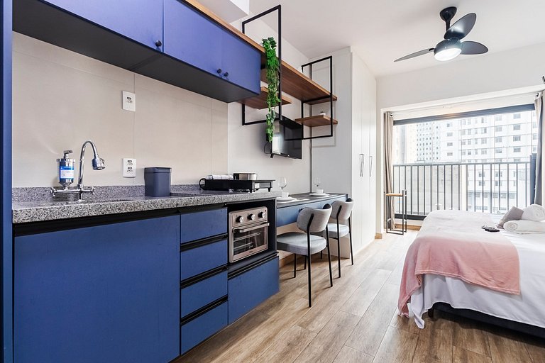 Studio Cama King + Piscina + Rooftop + Coworking