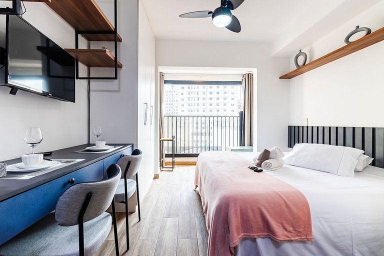 Studio Cama King + Piscina + Rooftop + Coworking