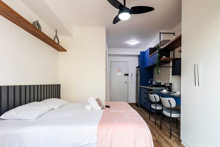 Studio Cama King + Piscina + Rooftop + Coworking