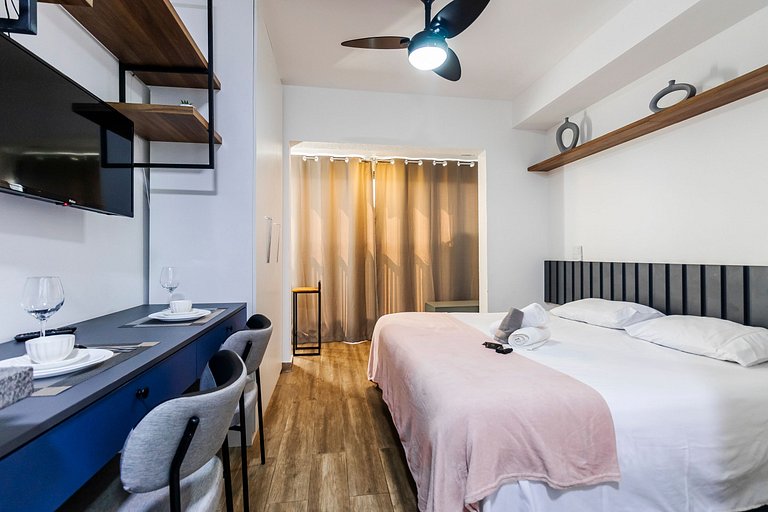 Studio Cama King + Piscina + Rooftop + Coworking