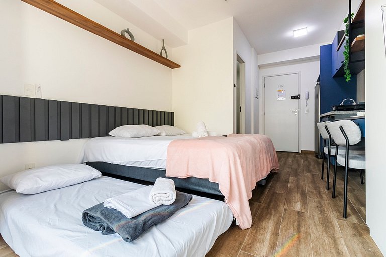 Studio Cama King + Piscina + Rooftop + Coworking