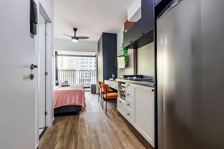 Studio Cama King + Piscina, Rooftop e Metrô