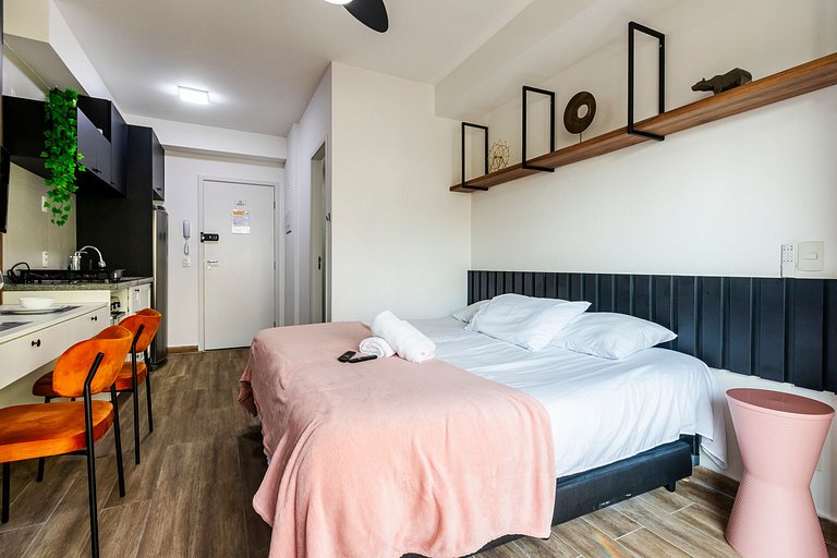 Studio Cama King + Piscina, Rooftop e Metrô