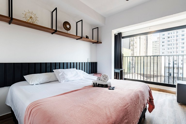 Studio Cama King + Piscina, Rooftop e Metrô