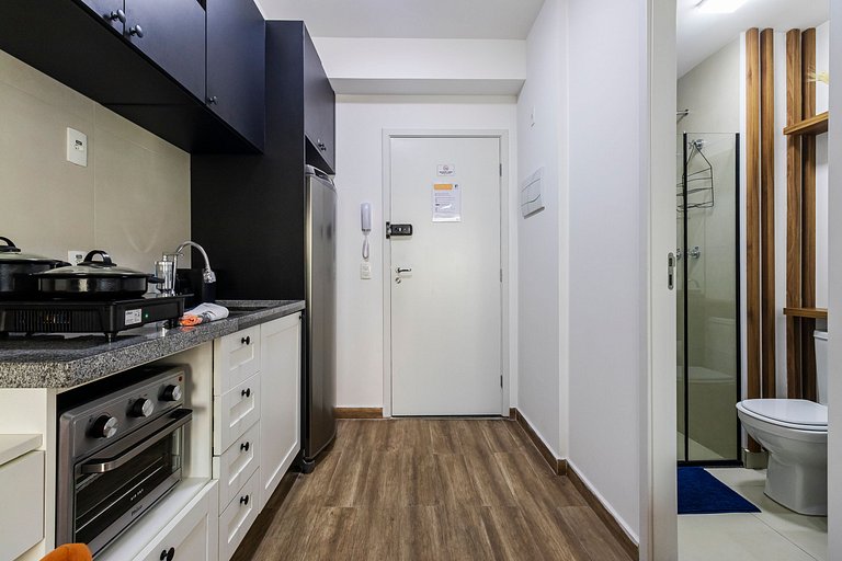 Studio Cama King + Piscina, Rooftop e Metrô