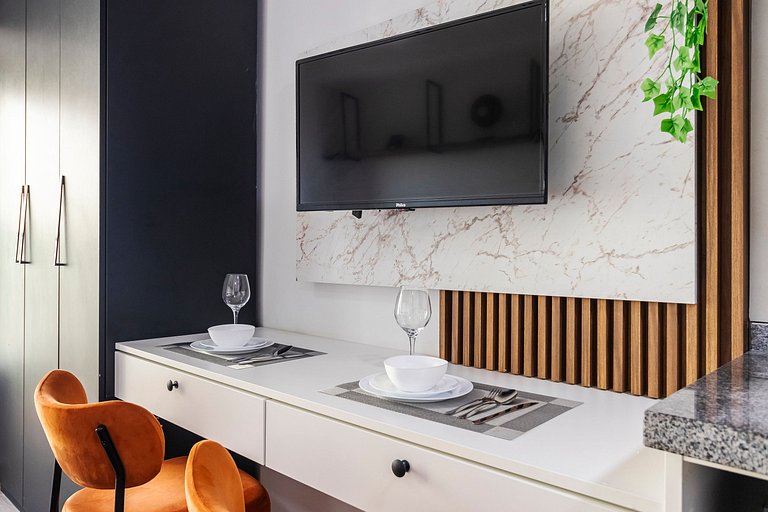 Studio Cama King + Piscina, Rooftop e Metrô