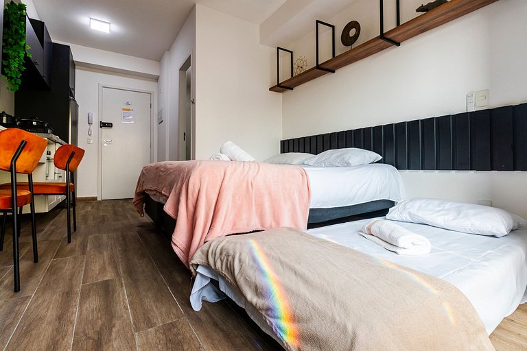 Studio Cama King + Piscina, Rooftop e Metrô