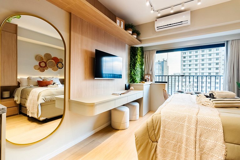 Studio Moderno C/ Vaga, AC, Piscina e Rooftop