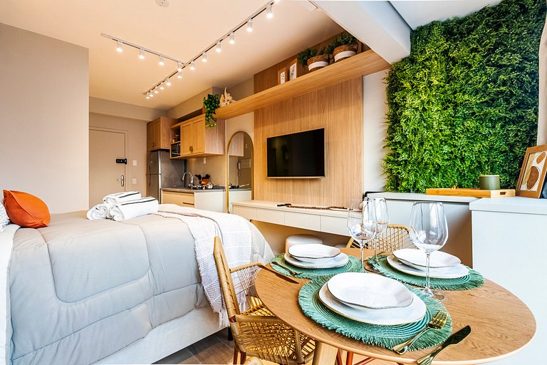 Studio Moderno C/ Vaga, AC, Piscina e Rooftop