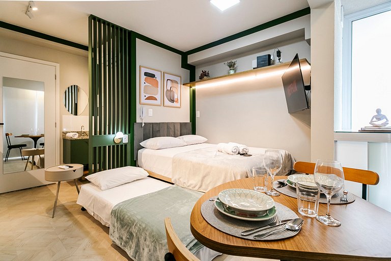 Studio Calmo c/ Vista Verde a 650m da Av. Paulista