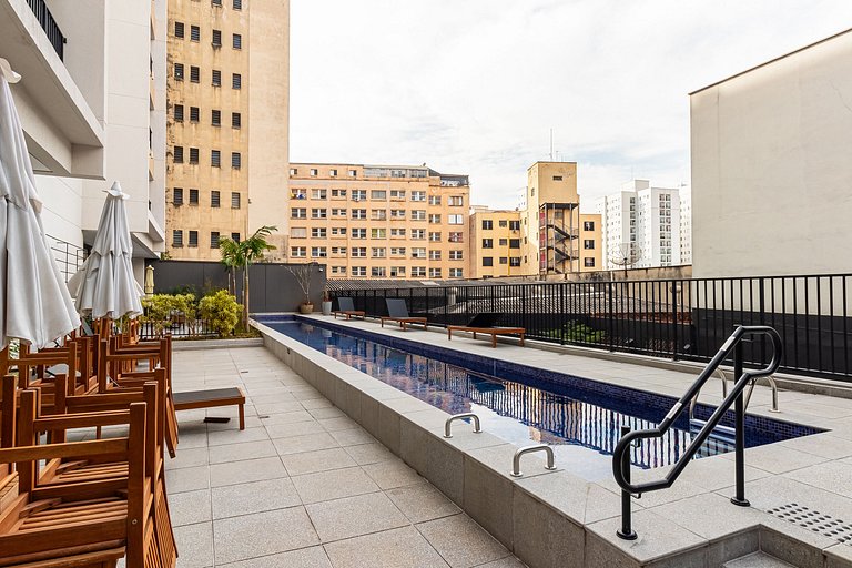 Studio p/ 4 pessoas - Piscina, Coworking e Rooftop