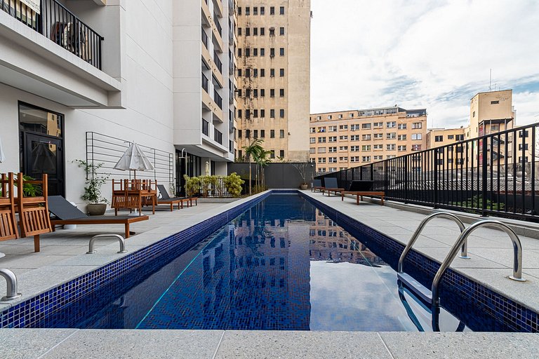 Studio p/ 4 pessoas - Piscina, Coworking e Rooftop