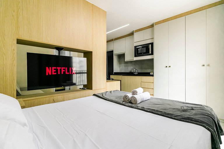 Studio p/ 4 pessoas - Piscina, Coworking e Rooftop