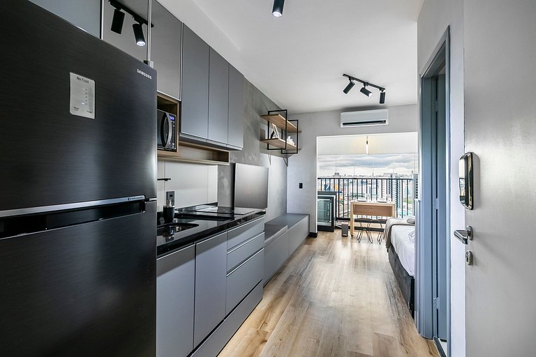 Studio Luxo e Vista Incrível + AC, Vaga e Piscina