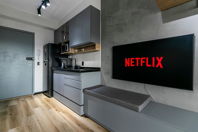 Studio Luxo e Vista Incrível + AC, Vaga e Piscina