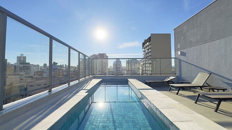 Apê Descolado na República - Rooftop e Piscina